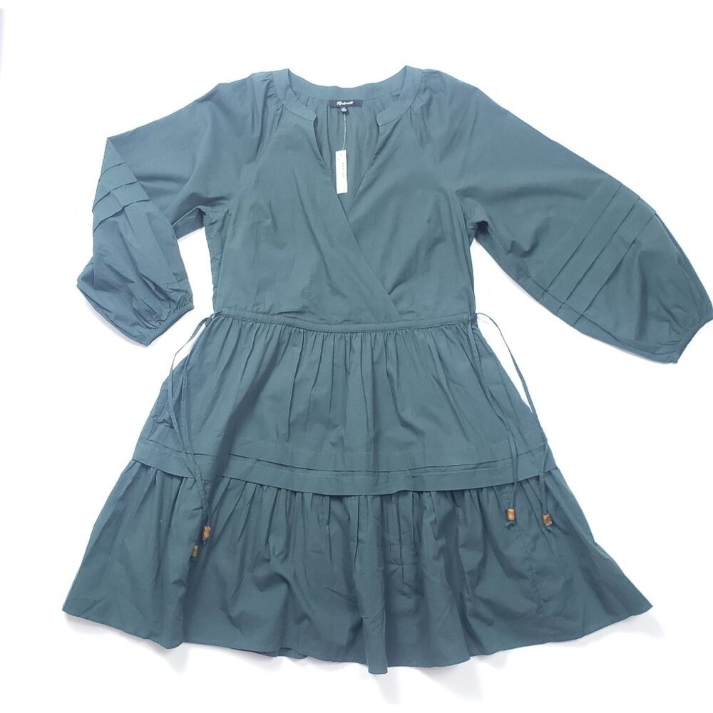 Madewell Crinkle Poplin Wrap Mini Dress Dark Palm Green Women's XS [NH093] Boho - Picture 4 of 16
